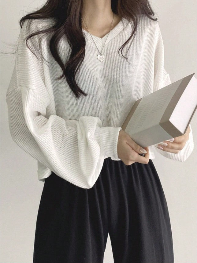 Womens Casual Versatile Solid-Color Pullover Crop Top