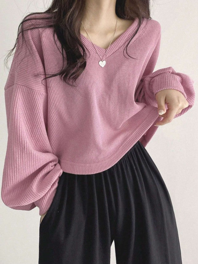 Womens Casual Versatile Solid-Color Pullover Crop Top