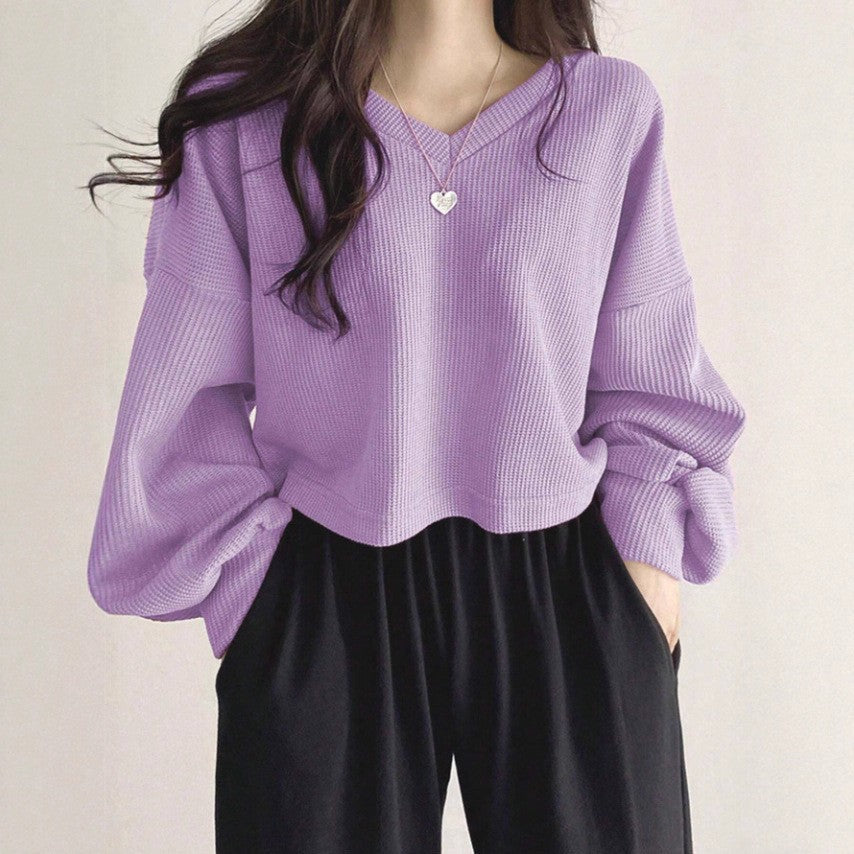 Womens Casual Versatile Solid-Color Pullover Crop Top