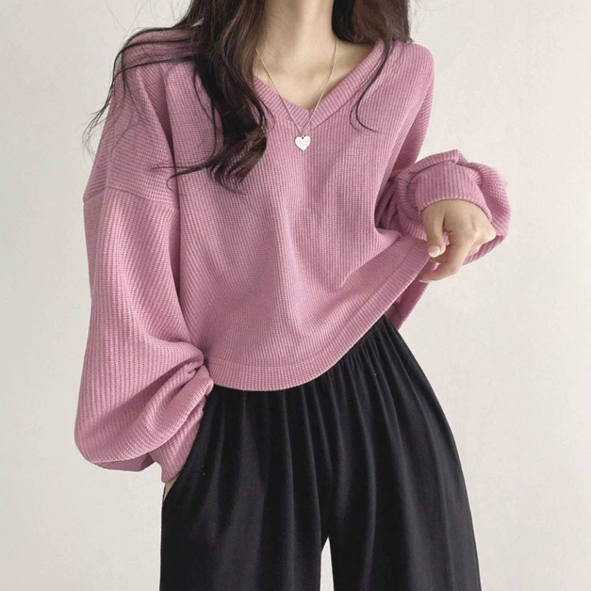 Womens Casual Versatile Solid-Color Pullover Crop Top