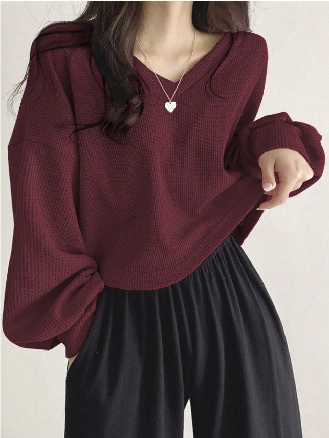 Womens Casual Versatile Solid-Color Pullover Crop Top