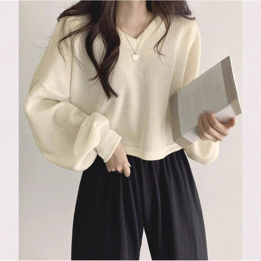 Womens Casual Versatile Solid-Color Pullover Crop Top