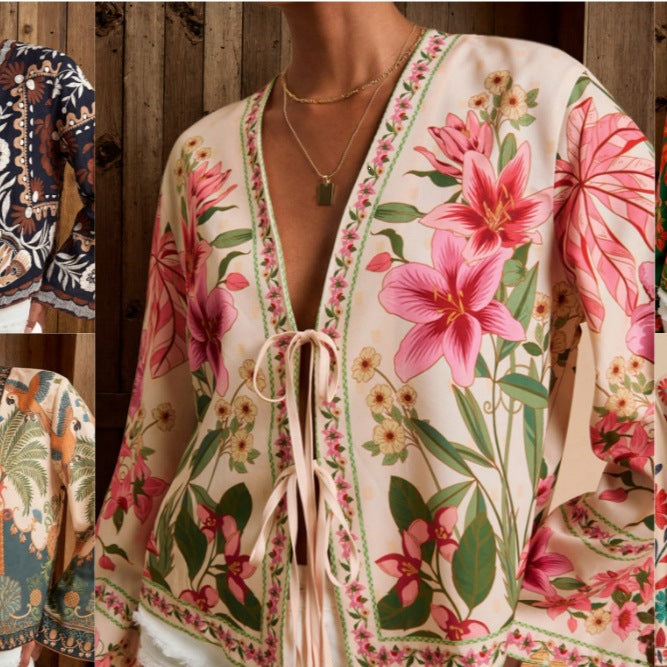 Stylish and Elegant Floral-Print Resort Style Cardigan for Women