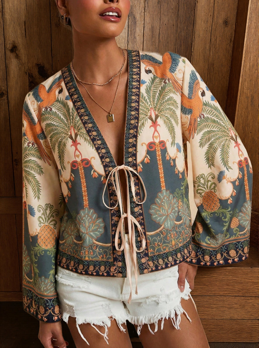 Stylish and Elegant Floral-Print Resort Style Cardigan for Women