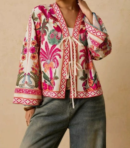 Stylish and Elegant Floral-Print Resort Style Cardigan for Women