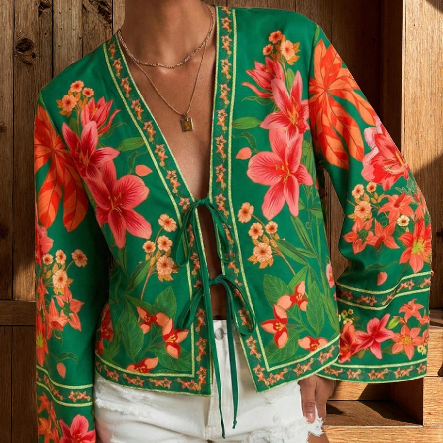 Stylish and Elegant Floral-Print Resort Style Cardigan for Women
