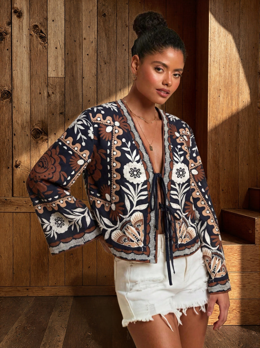 Stylish and Elegant Floral-Print Resort Style Cardigan for Women