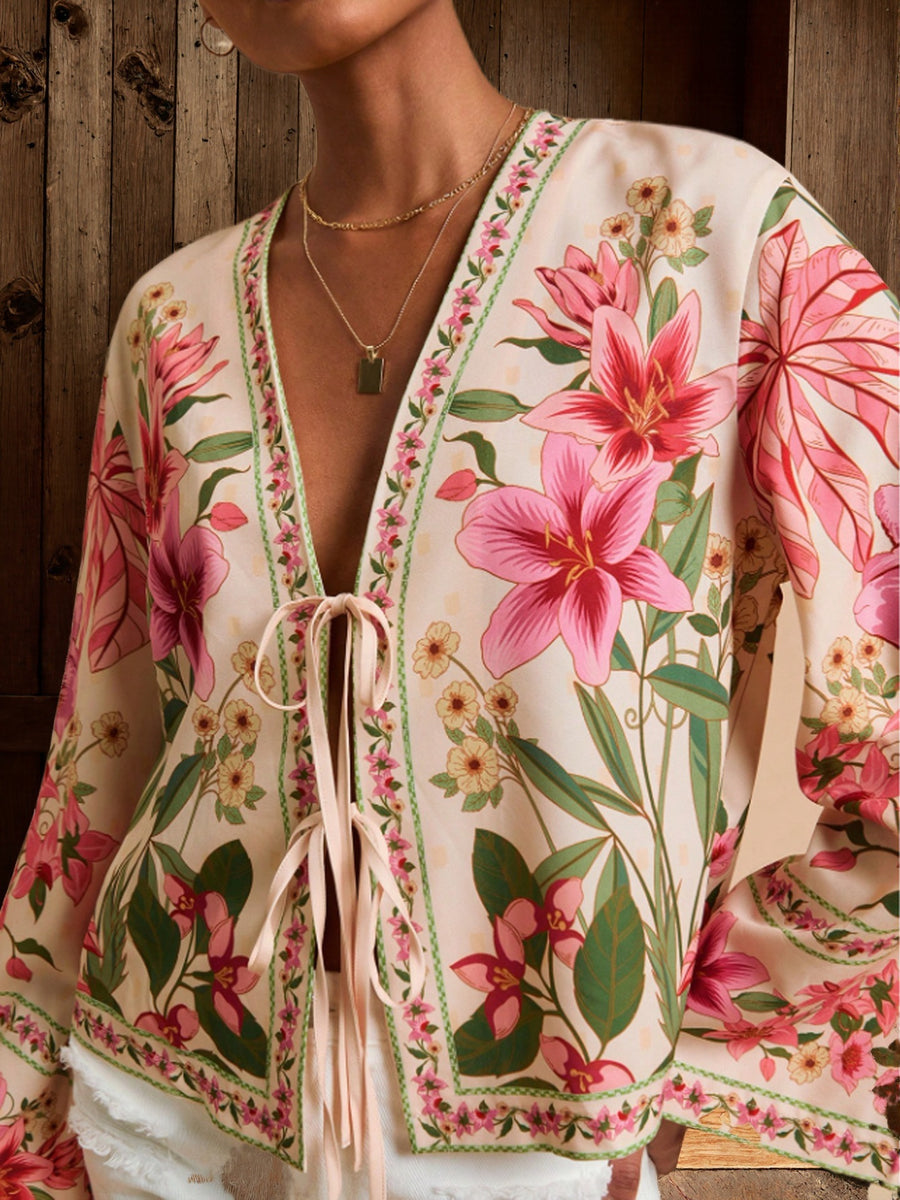 Stylish and Elegant Floral-Print Resort Style Cardigan for Women