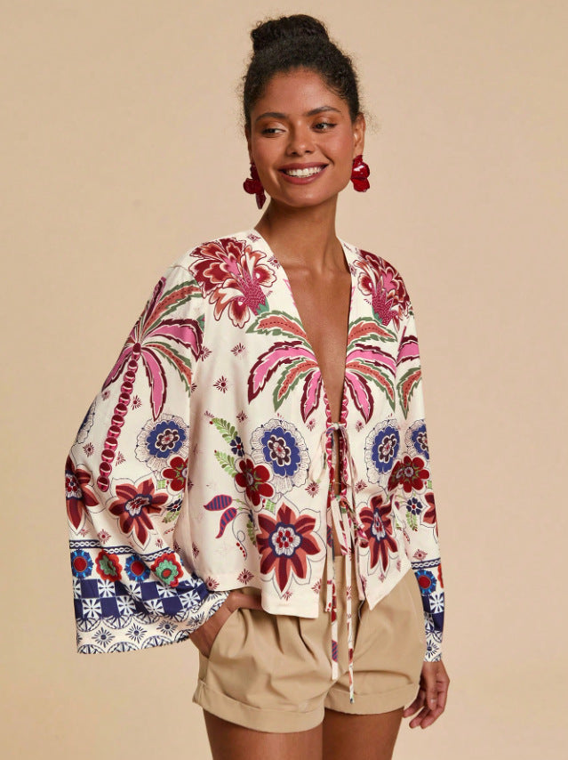 Stylish and Elegant Floral-Print Resort Style Cardigan for Women