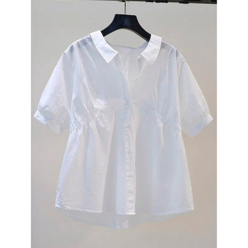 Womens Fashionable Loose-fit Plus-size Puff-sleeve Blouse