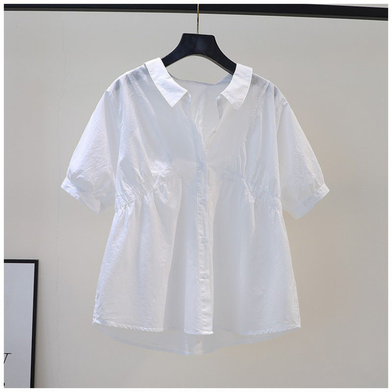 Womens Fashionable Loose-fit Plus-size Puff-sleeve Blouse