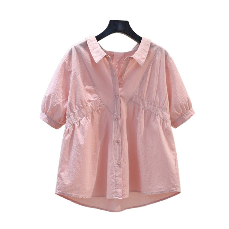 Womens Fashionable Loose-fit Plus-size Puff-sleeve Blouse
