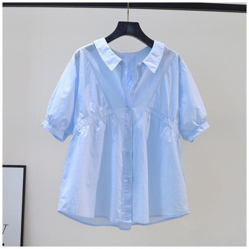 Womens Fashionable Loose-fit Plus-size Puff-sleeve Blouse