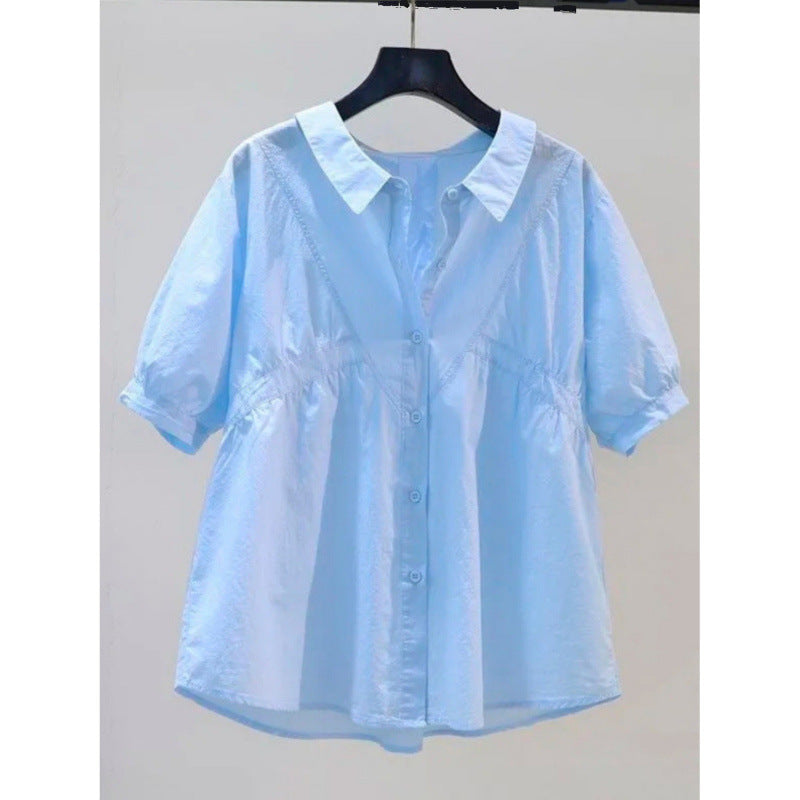 Womens Fashionable Loose-fit Plus-size Puff-sleeve Blouse