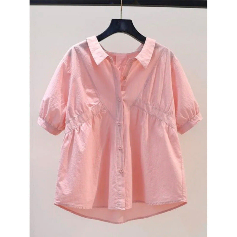 Womens Fashionable Loose-fit Plus-size Puff-sleeve Blouse