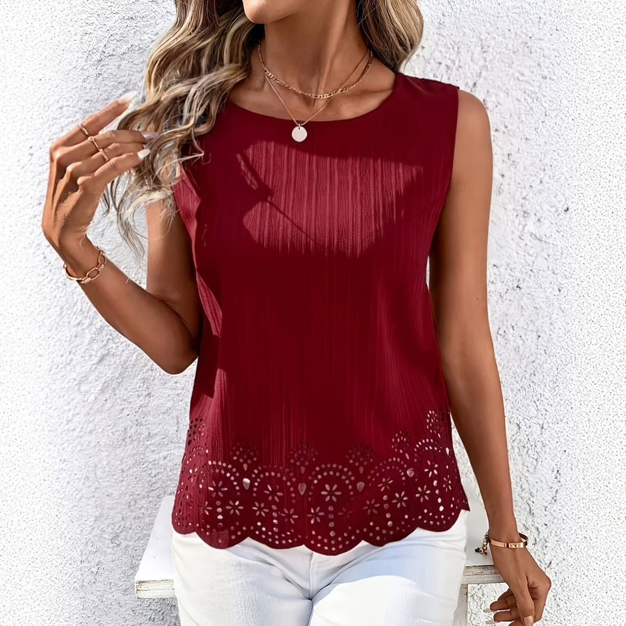 Stylish Sleeveless Round-neck Hollow-out Blouse for Women