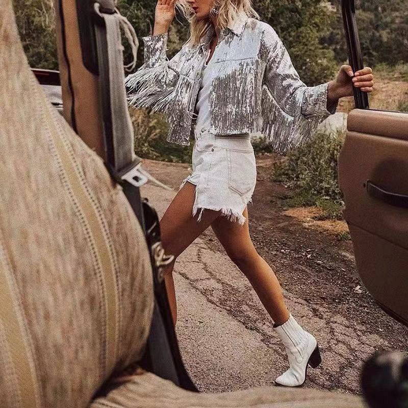 European and American-style Sequined Long-tassel Cardigan