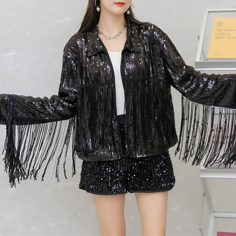 European and American-style Sequined Long-tassel Cardigan