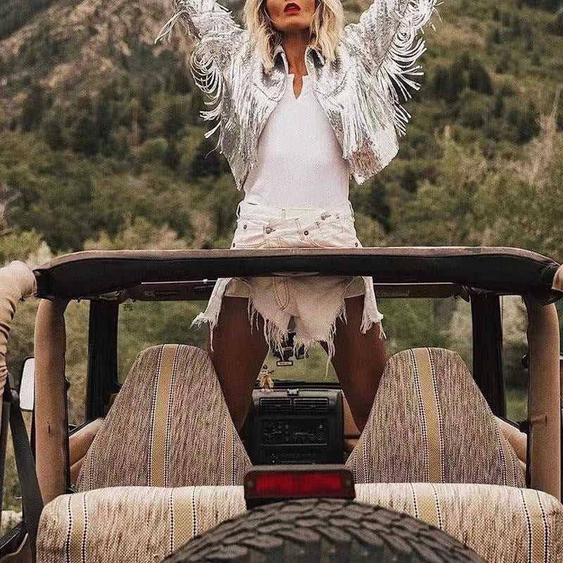 European and American-style Sequined Long-tassel Cardigan
