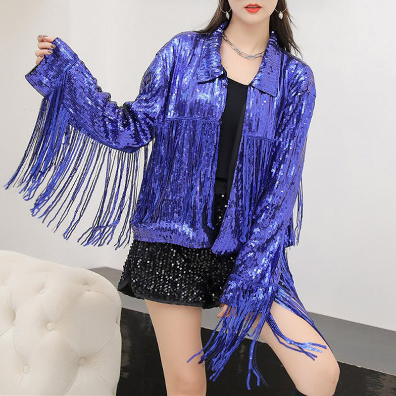 European and American-style Sequined Long-tassel Cardigan