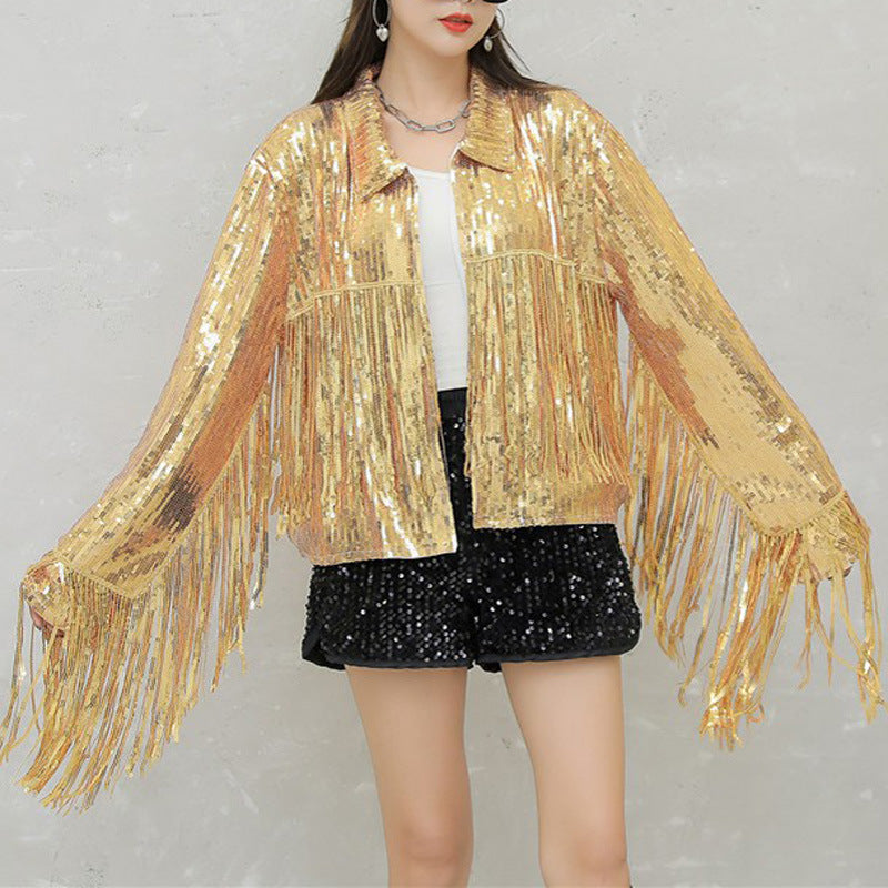 European and American-style Sequined Long-tassel Cardigan
