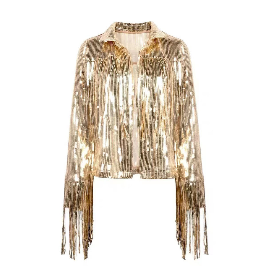 European and American-style Sequined Long-tassel Cardigan