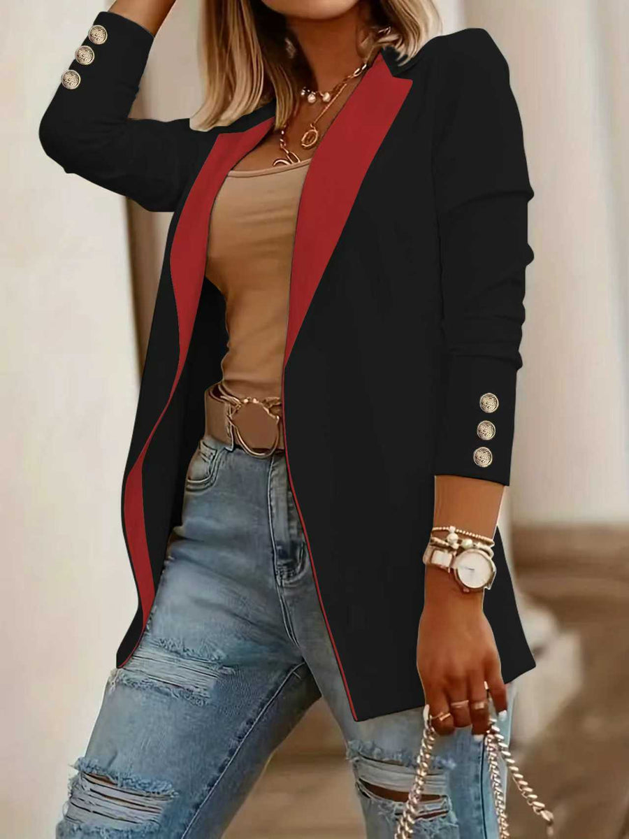 Notch-lapel Contrast-color Slim-fit Long-button Blazer