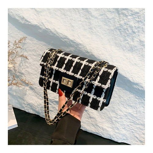 Womens Checkerboard-pattern Shoulder Bag with Chain Strap