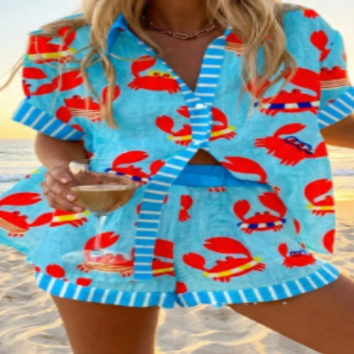 Beach Pants Short Sleeve Shirt Suit for Women
