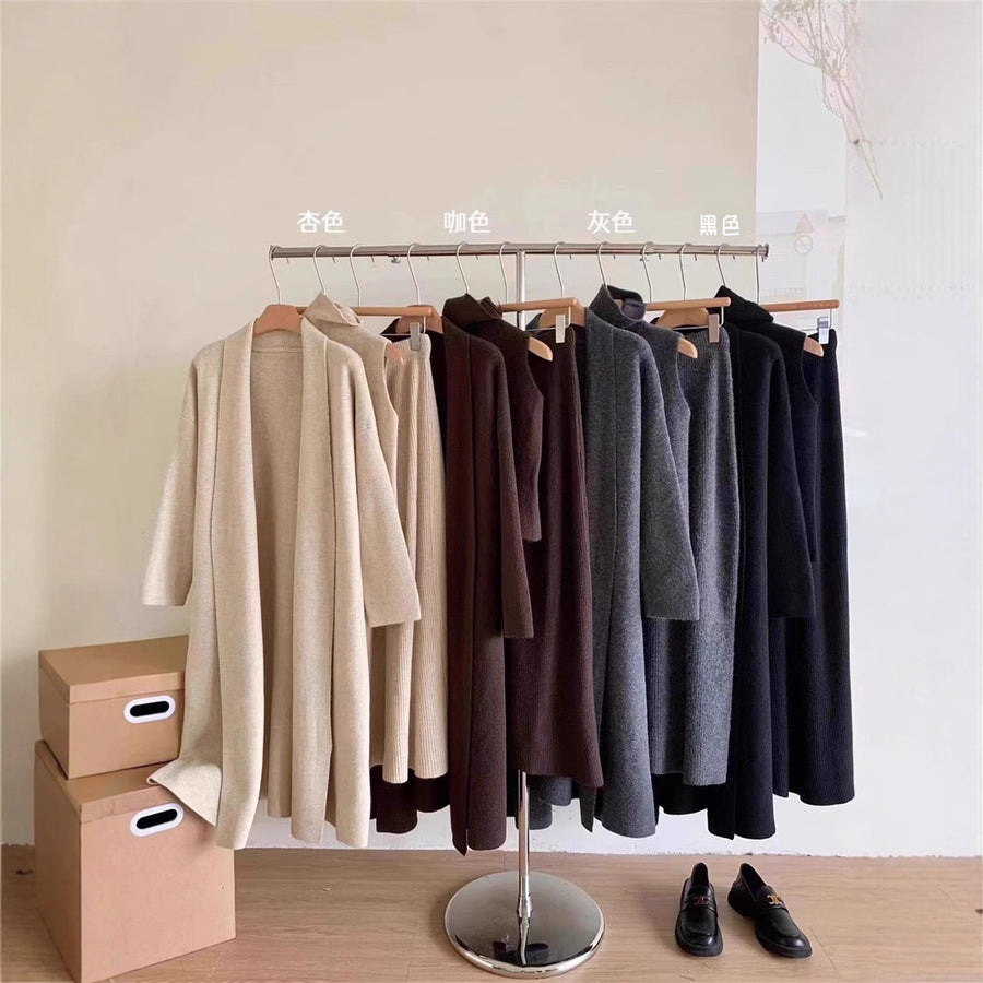 Stylish Cardigan Turtleneck Vest and Maxi Skirt Set