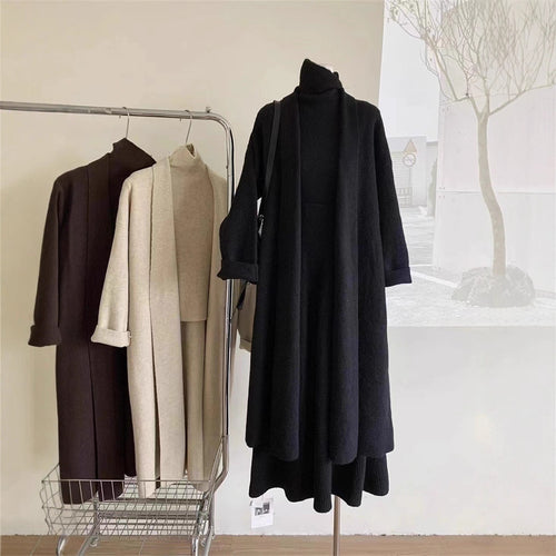 Stylish Cardigan Turtleneck Vest and Maxi Skirt Set