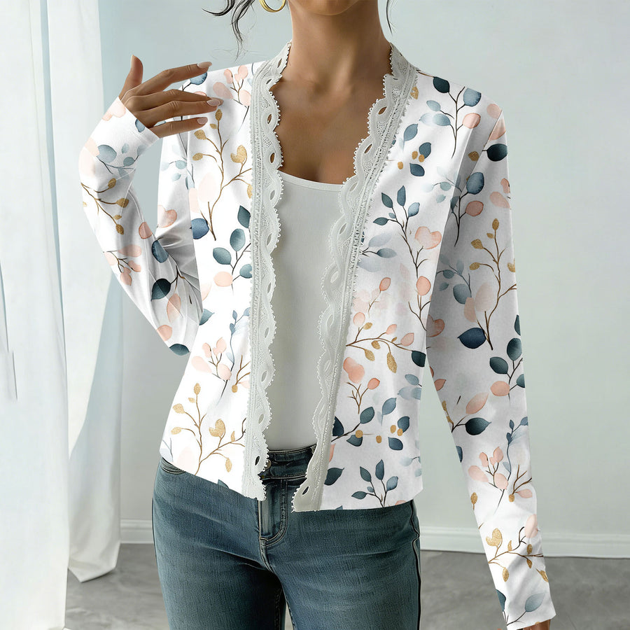 Elegant New Long-sleeved Printed Knit Cardigan for Women