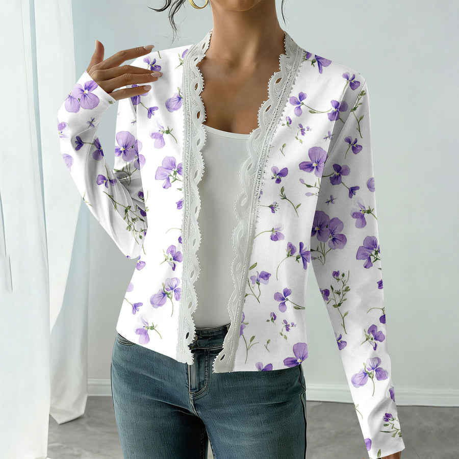 Elegant New Long-sleeved Printed Knit Cardigan for Women