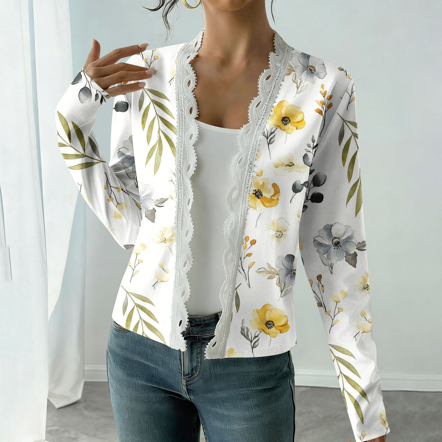 Elegant New Long-sleeved Printed Knit Cardigan for Women