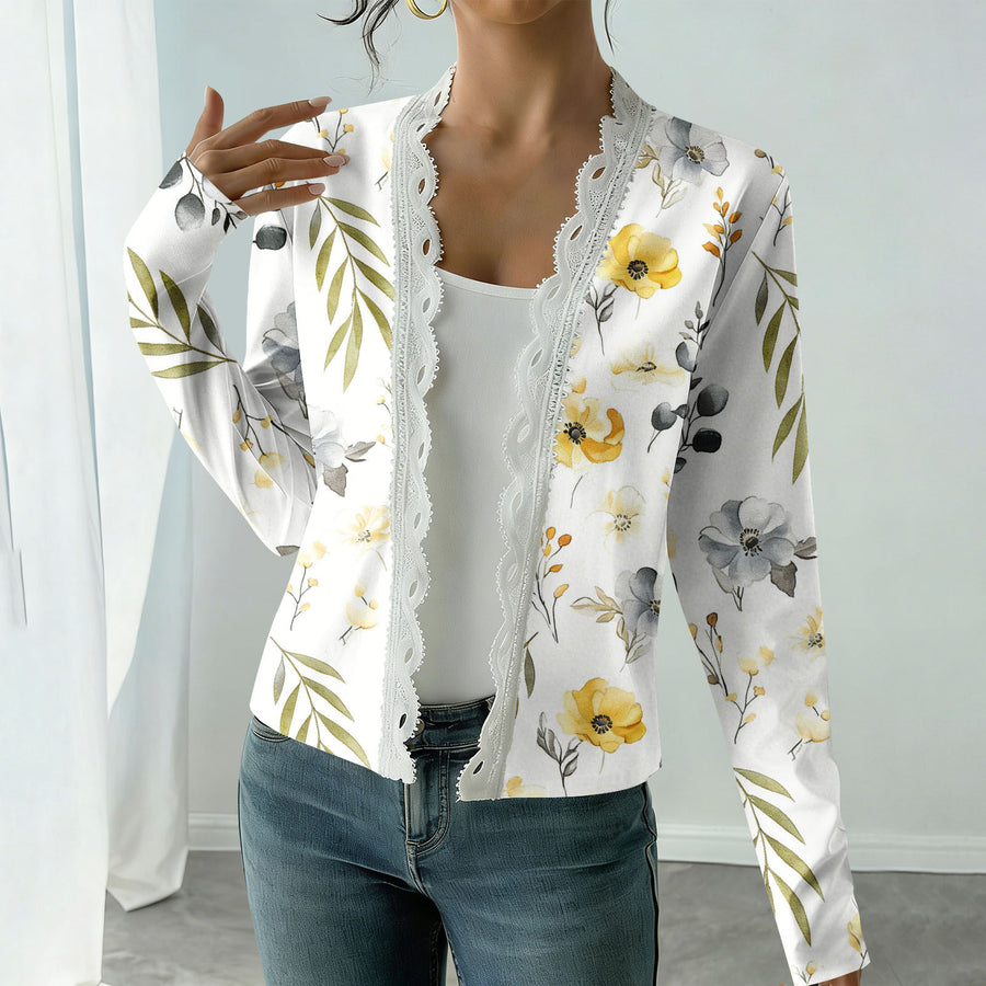Elegant New Long-sleeved Printed Knit Cardigan for Women