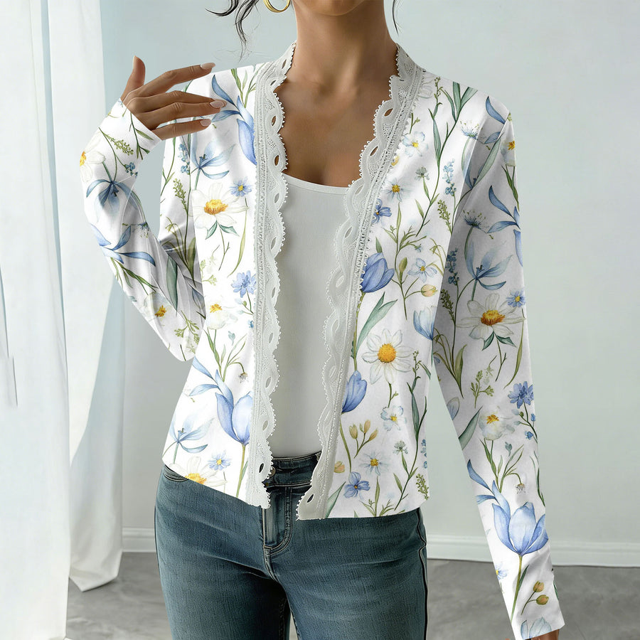 Elegant New Long-sleeved Printed Knit Cardigan for Women