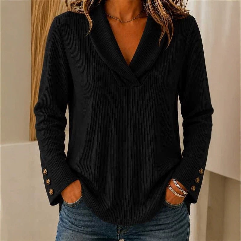 Fashionable Women's Solid-color Crew-neck Casual Sweater