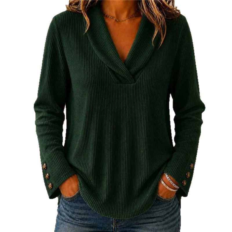 Fashionable Women's Solid-color Crew-neck Casual Sweater