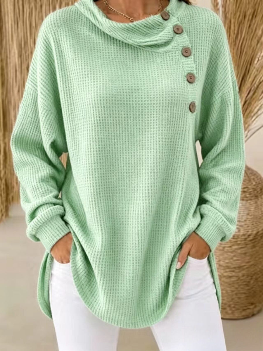 Womens Solid-Color Waffle-Weave Long-Sleeve Casual Shirt