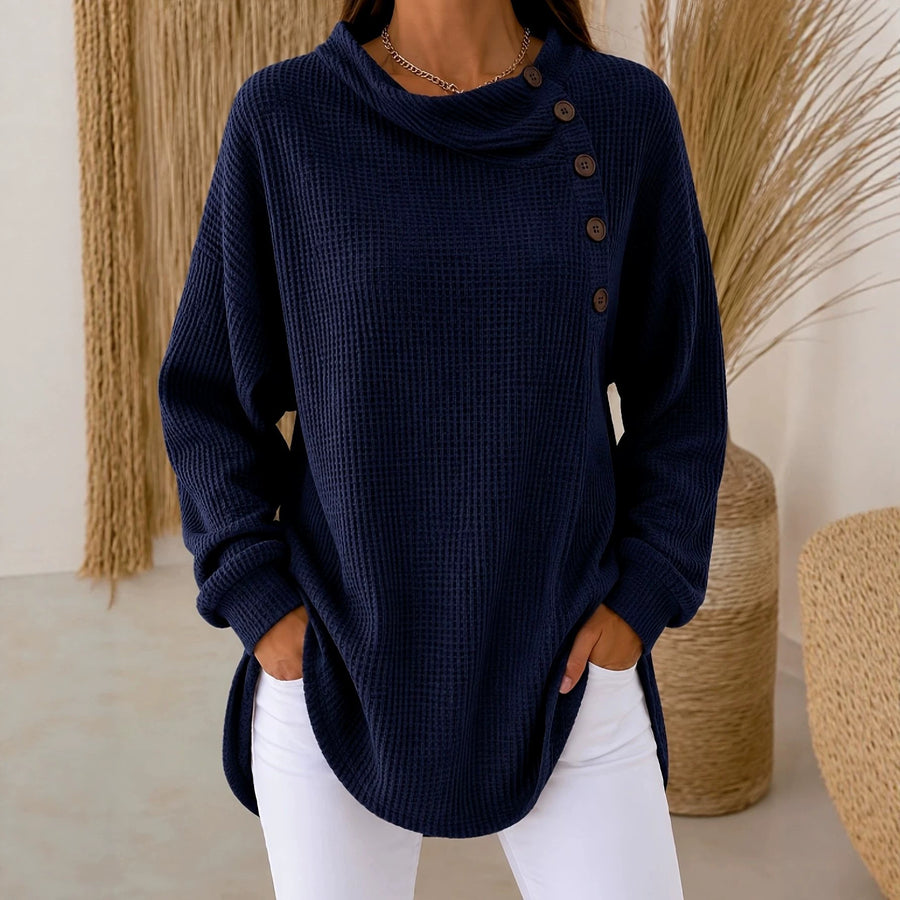 Womens Solid-Color Waffle-Weave Long-Sleeve Casual Shirt