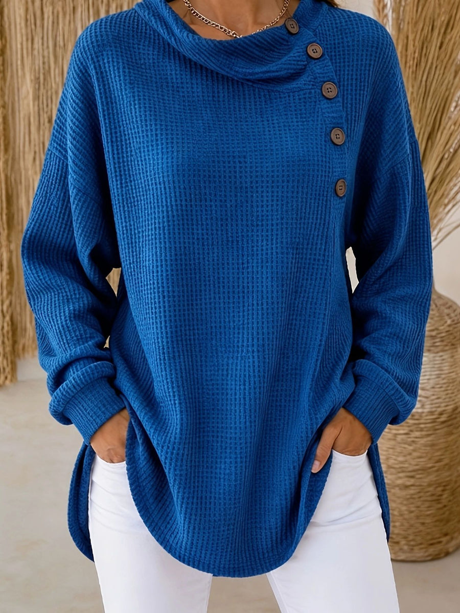 Womens Solid-Color Waffle-Weave Long-Sleeve Casual Shirt