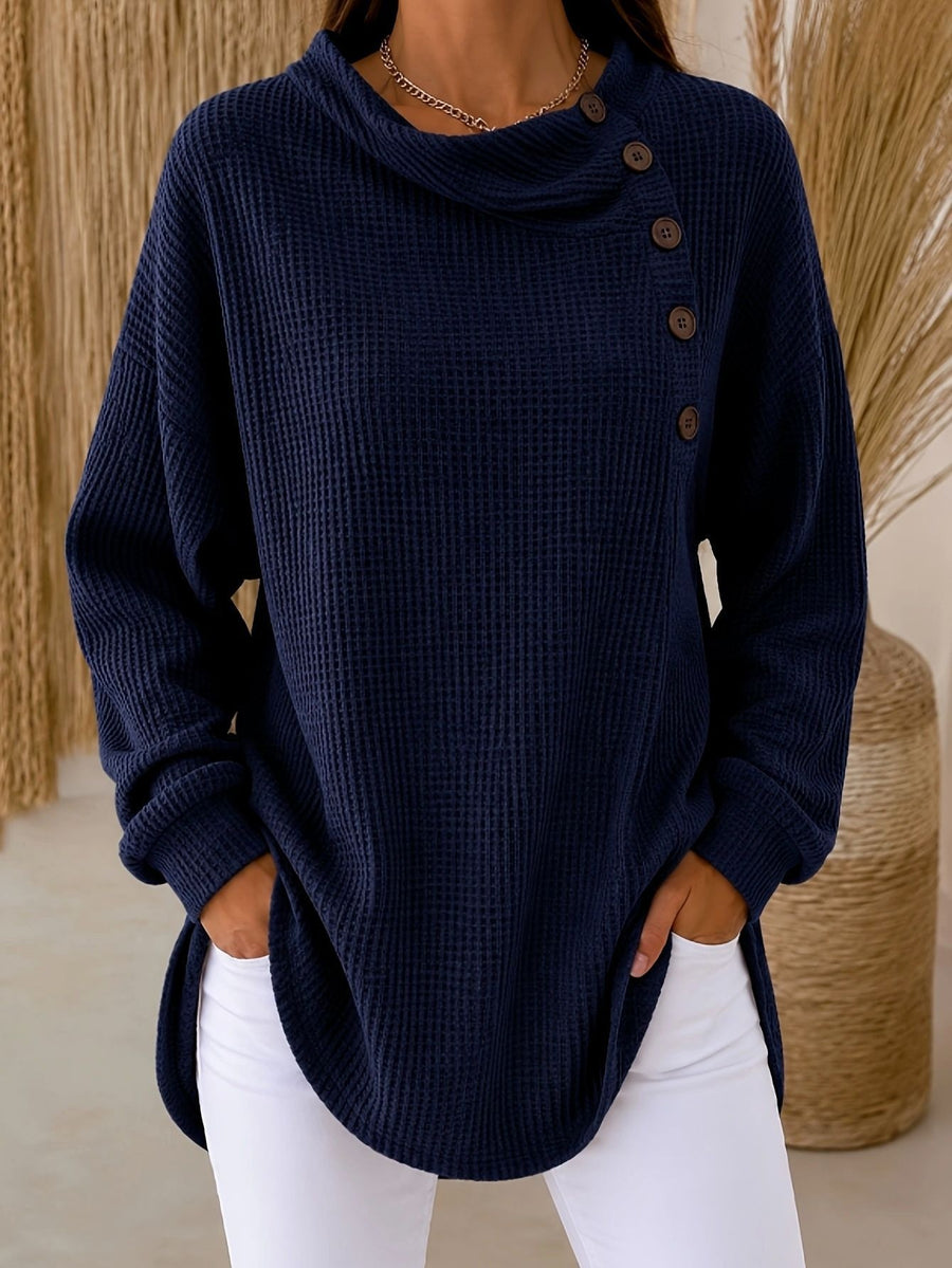 Womens Solid-Color Waffle-Weave Long-Sleeve Casual Shirt