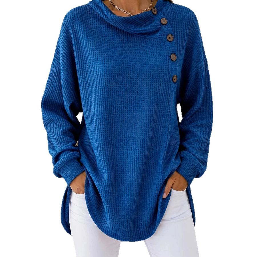 Womens Solid-Color Waffle-Weave Long-Sleeve Casual Shirt