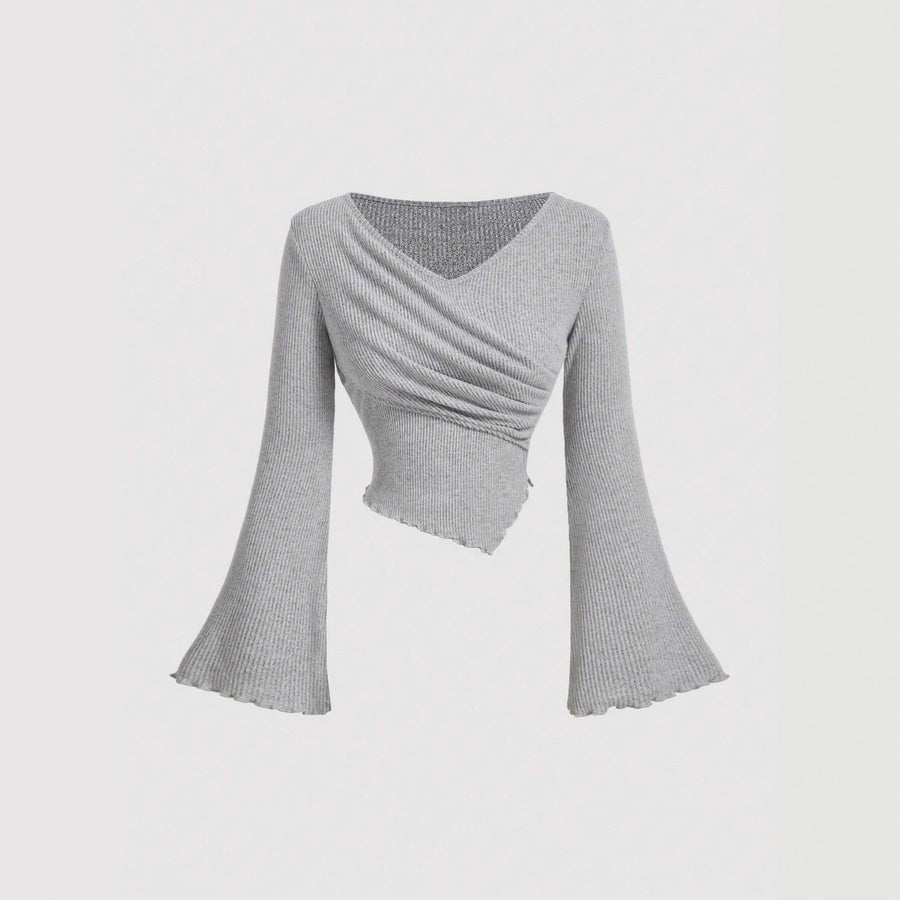 Womens Irregular One-Shoulder Cashmere T-Shirt