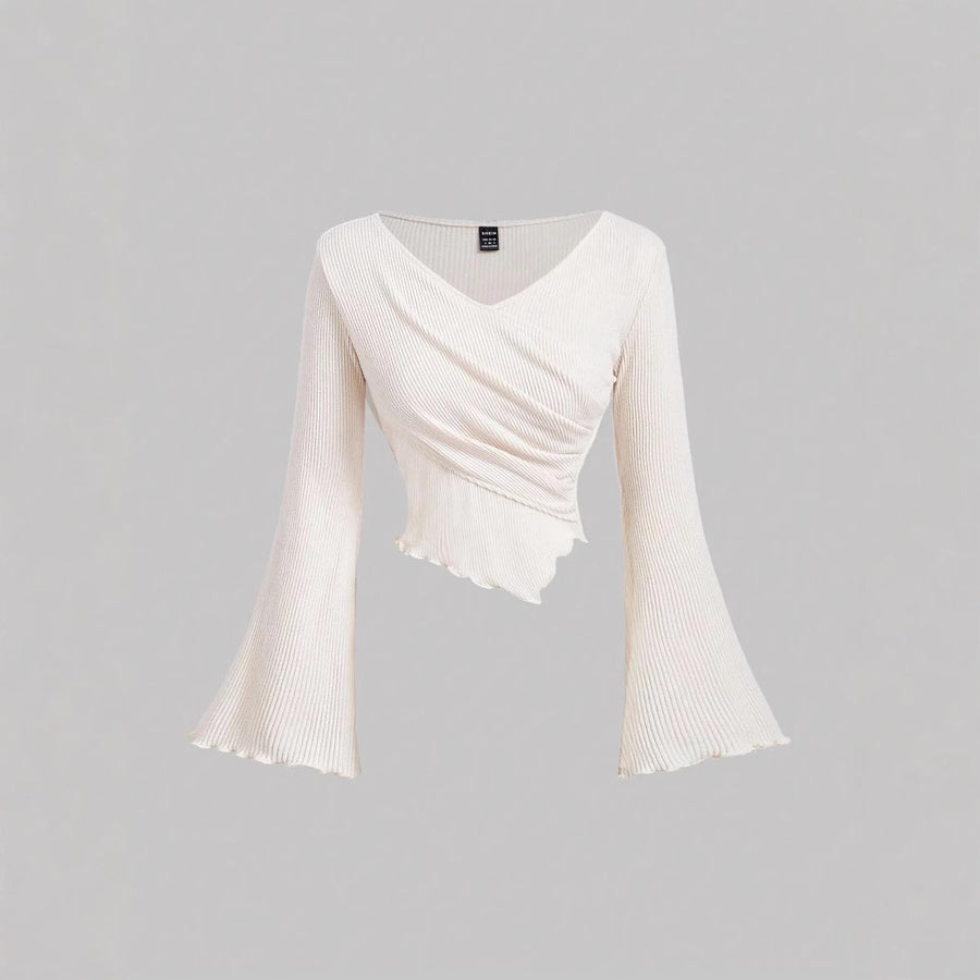 Womens Irregular One-Shoulder Cashmere T-Shirt