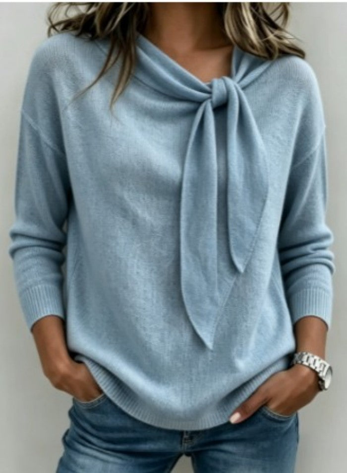 Knitted Bow-Knot Sweater - Solid-Color Women's Wear