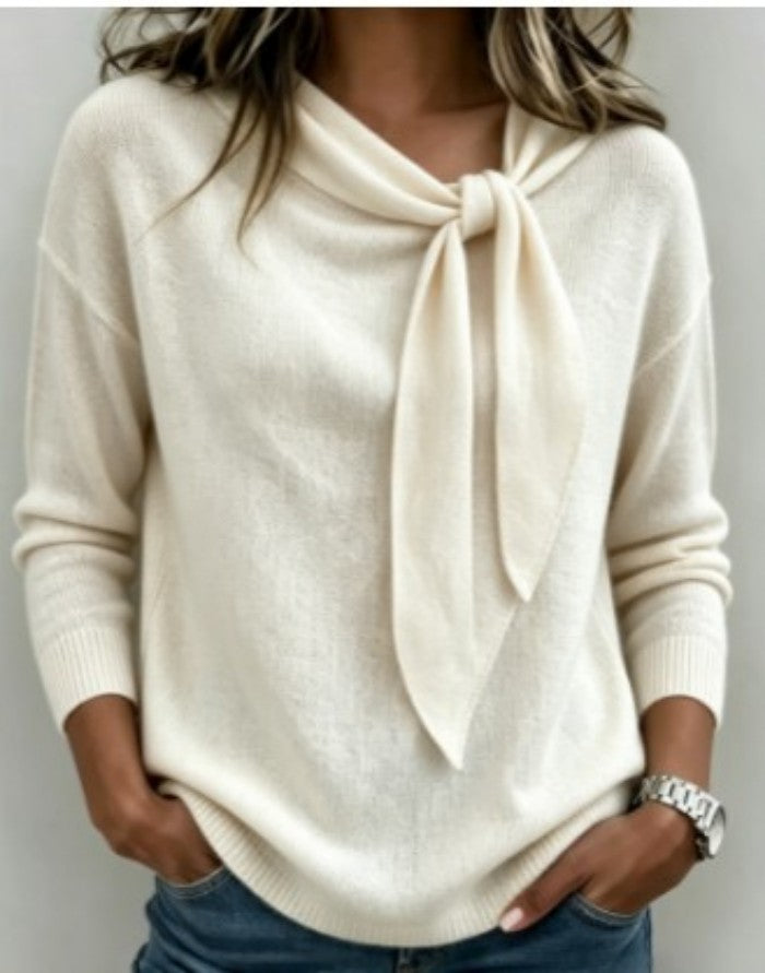 Knitted Bow-Knot Sweater - Solid-Color Women's Wear