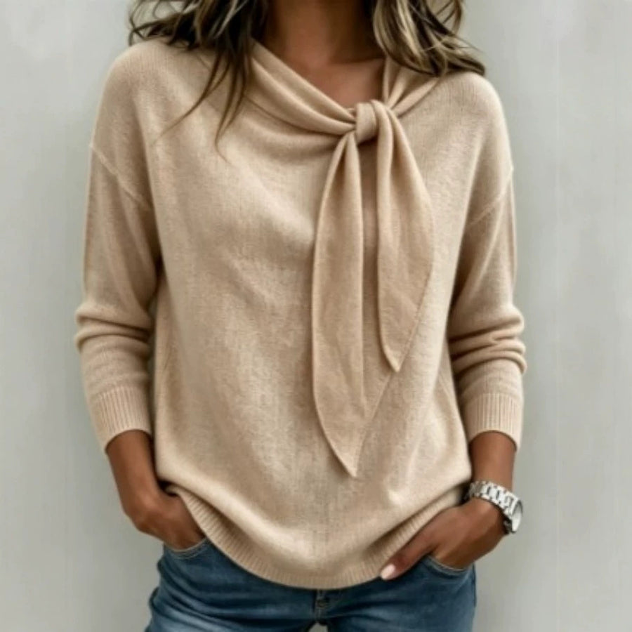 Knitted Bow-Knot Sweater - Solid-Color Women's Wear
