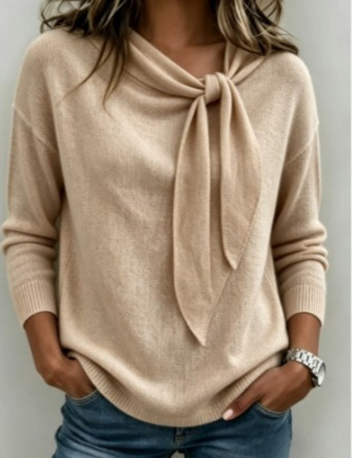 Knitted Bow-Knot Sweater - Solid-Color Women's Wear