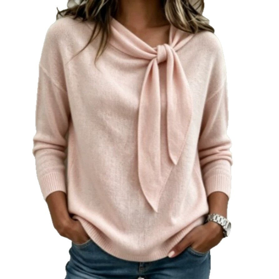 Knitted Bow-Knot Sweater - Solid-Color Women's Wear
